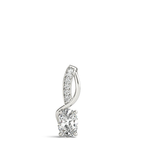 White gold Pavé Oval Solitaire Prong Pendant 1