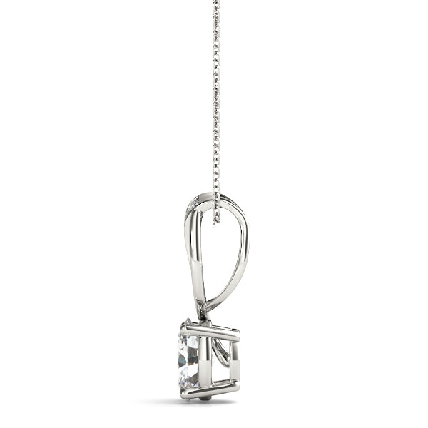 White gold Pavé Oval Solitaire Prong Pendant 2
