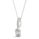 White gold Pavé Oval Solitaire Prong Pendant