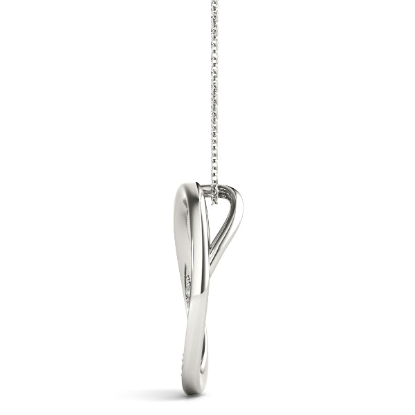 Silver Pavé Oval Twist Pendant with Round Diamonds and Prong Setting