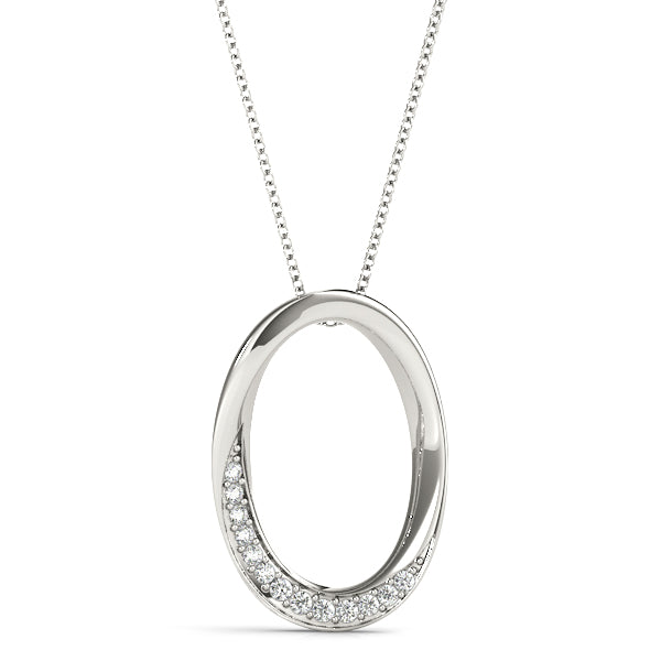 Silver Pavé Oval Twist Pendant with Round Diamonds and Prong Setting