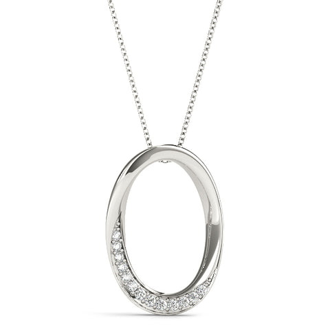 White gold Pavé Oval Twist Pendant with Round Diamonds and Prong Setting
