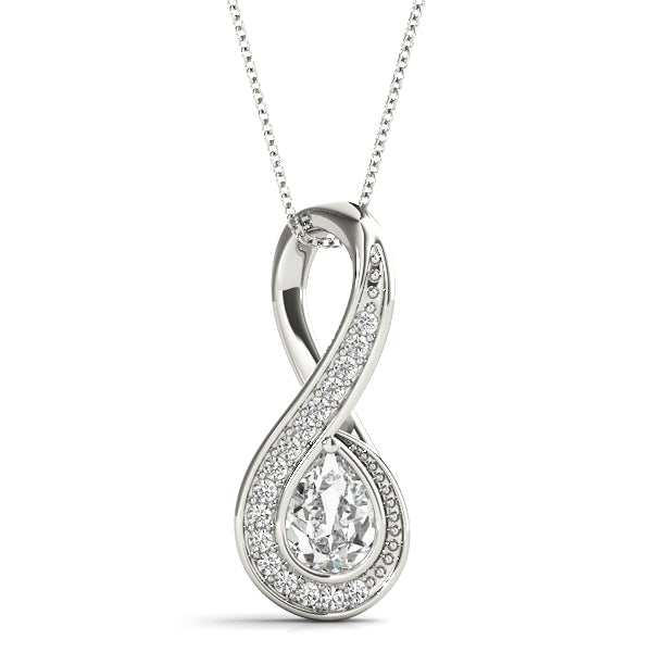 Silver Pavé Pear Prong Pendant