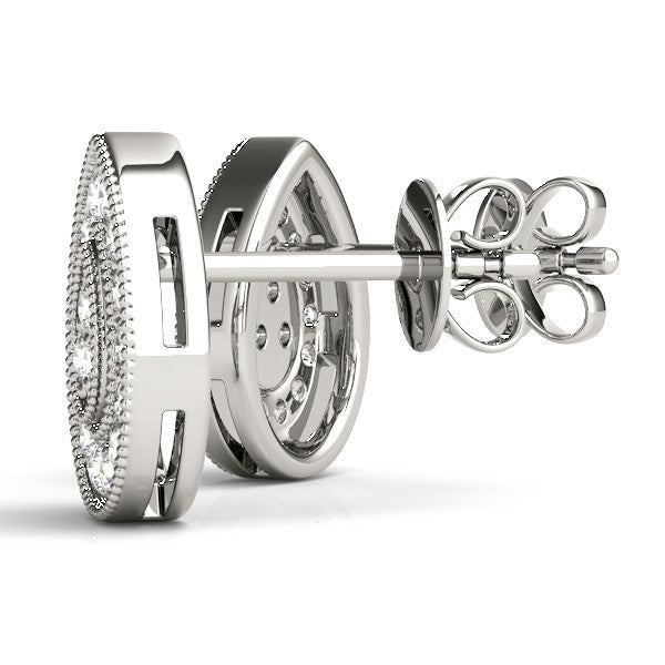 White gold Pavé Pear-Shaped Halo Stud Earrings with Milgrain Detailing 1