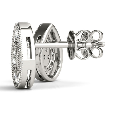 White gold Pavé Pear-Shaped Halo Stud Earrings with Milgrain Detailing 1