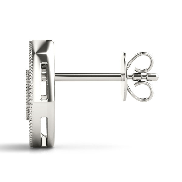 Silver Pavé Pear-Shaped Halo Stud Earrings with Milgrain Detailing