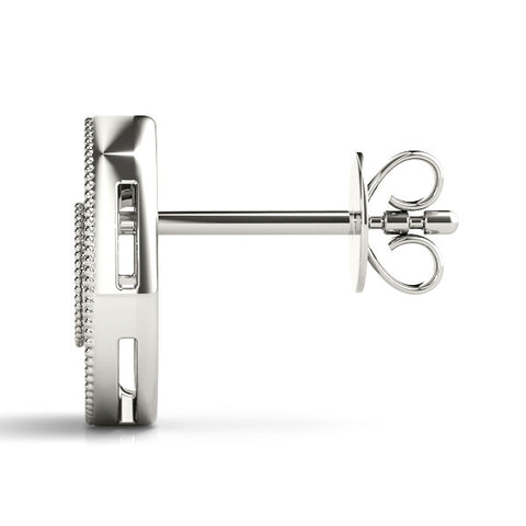 White gold Pavé Pear-Shaped Halo Stud Earrings with Milgrain Detailing 3