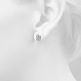 White gold Pavé Pear-Shaped Halo Stud Earrings with Milgrain Detailing 4