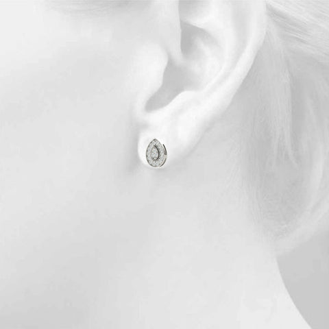 White gold Pavé Pear-Shaped Halo Stud Earrings with Milgrain Detailing 4