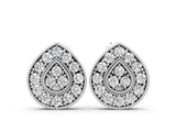 White gold Pavé Pear-Shaped Halo Stud Earrings with Milgrain Detailing_9