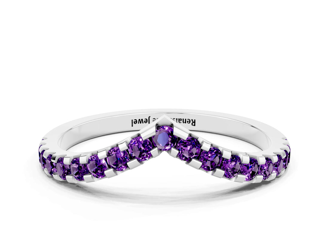 White gold Pavé Round Amethyst Chevron Band with Shared Prong Setting_6