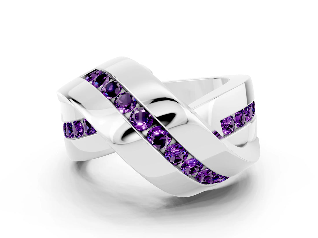 White gold Pavé Round Amethyst Crossover Band with Channel Setting_6