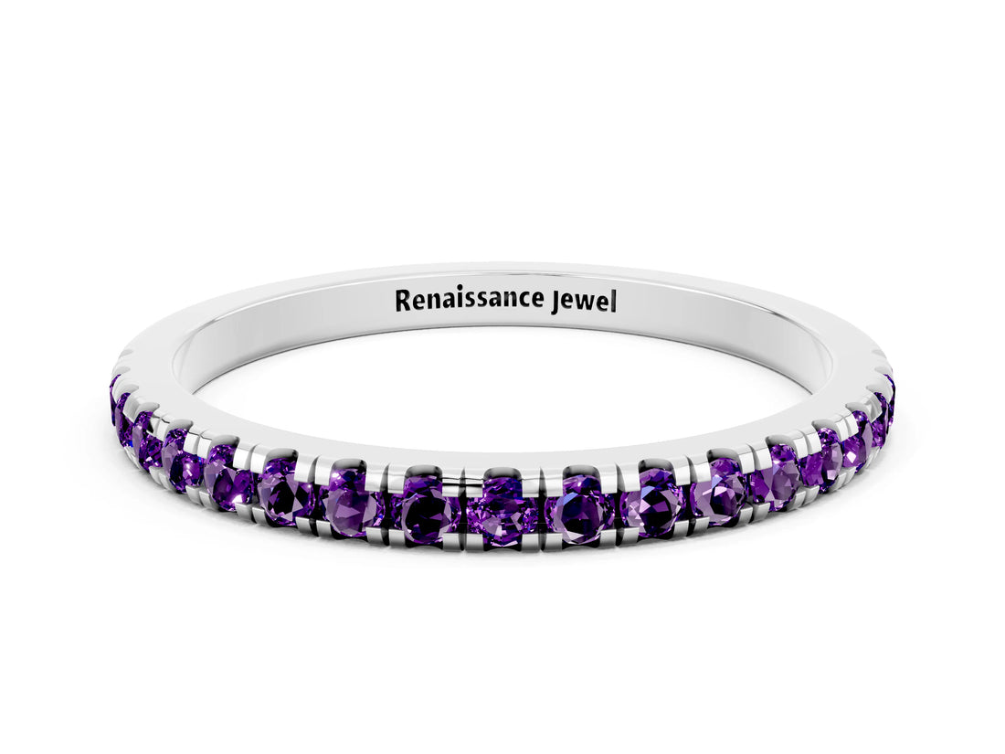 White gold Pavé Round Amethyst Half Eternity Band with Shared Prong Setting_6