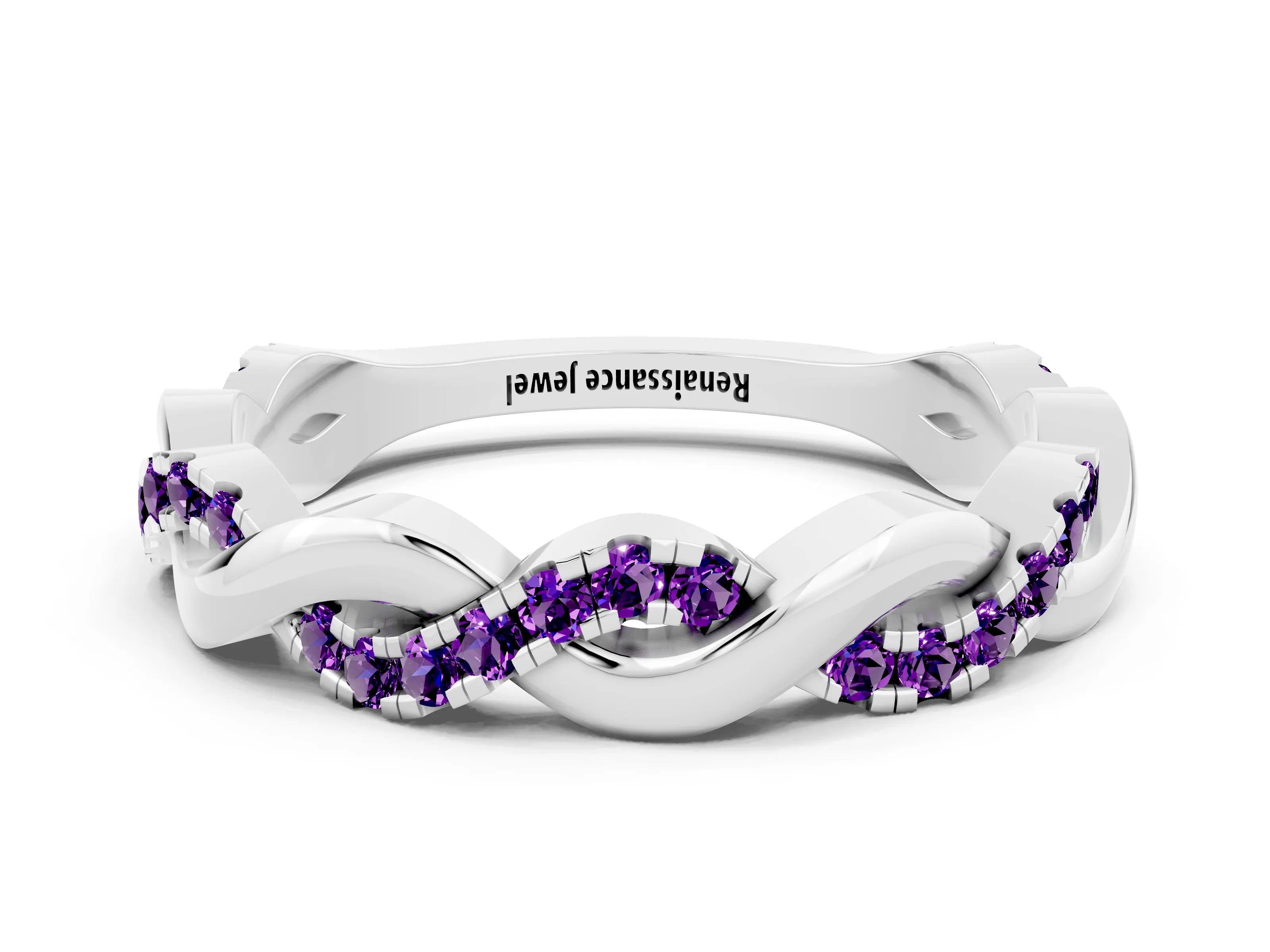 White gold Pavé Round Amethyst Twist Eternity Band with Shared Prong Setting_6