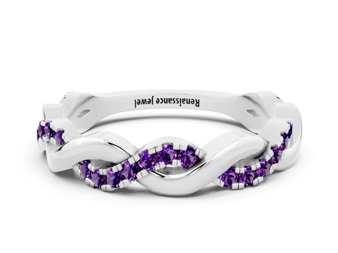 White gold Pavé Round Amethyst Twist Eternity Band with Shared Prong Setting_6