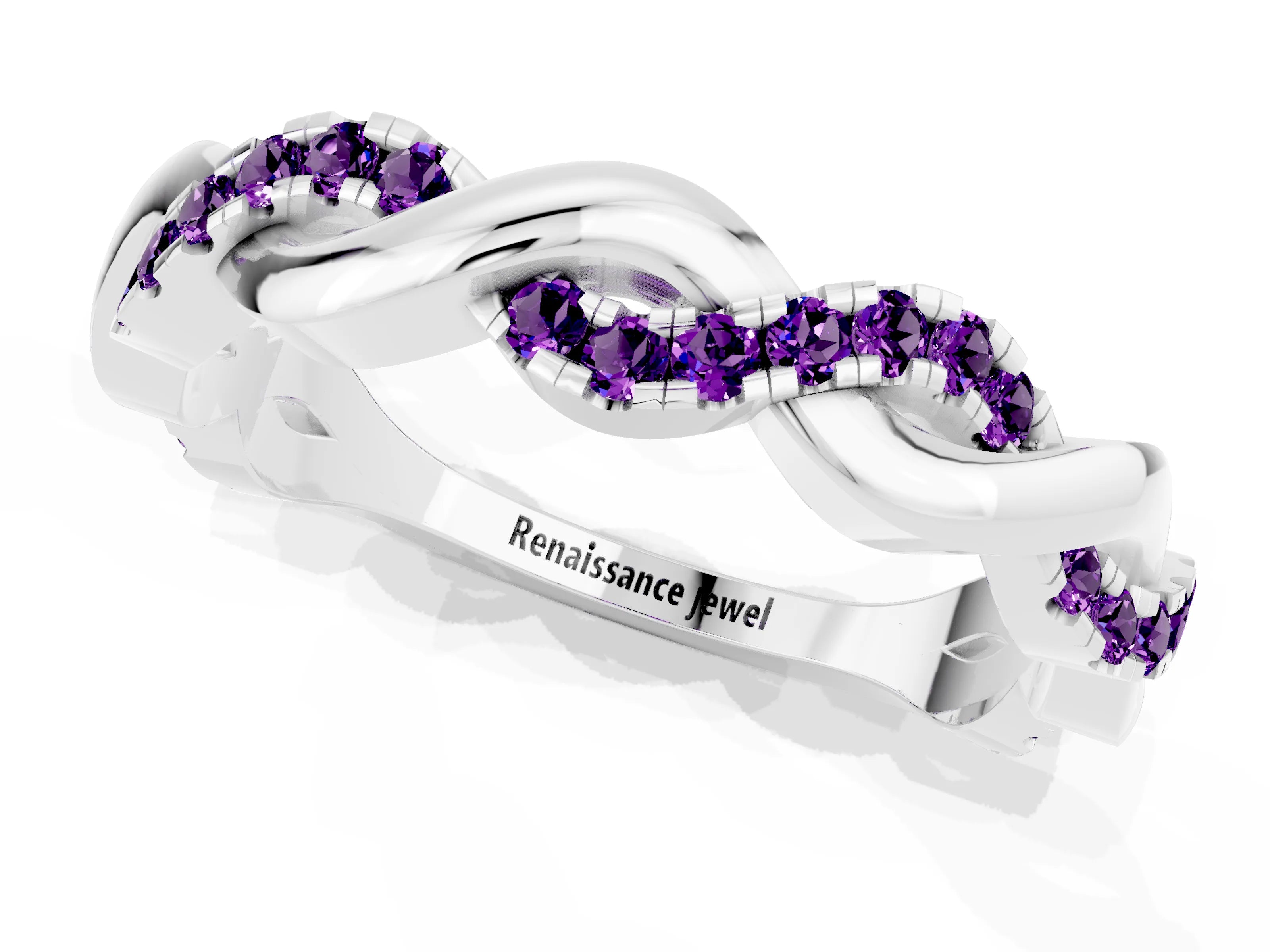 White gold Pavé Round Amethyst Twist Eternity Band with Shared Prong Setting_7