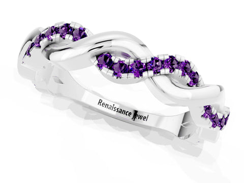 White gold Pavé Round Amethyst Twist Eternity Band with Shared Prong Setting_7