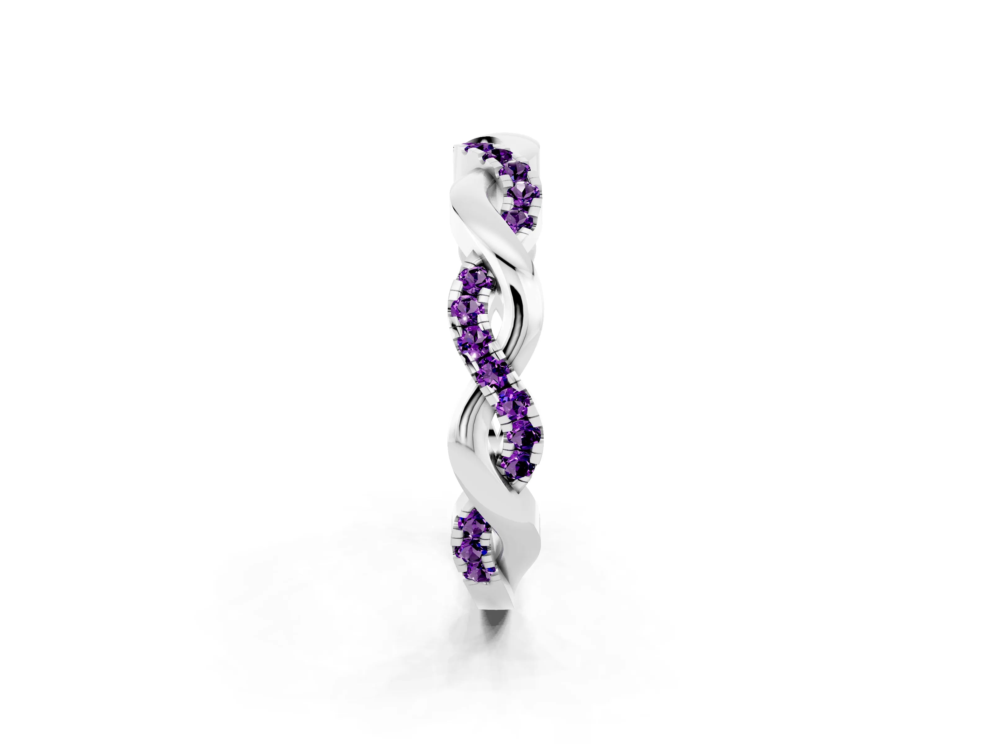 White gold Pavé Round Amethyst Twist Eternity Band with Shared Prong Setting_8