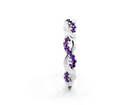 White gold Pavé Round Amethyst Twist Eternity Band with Shared Prong Setting_8
