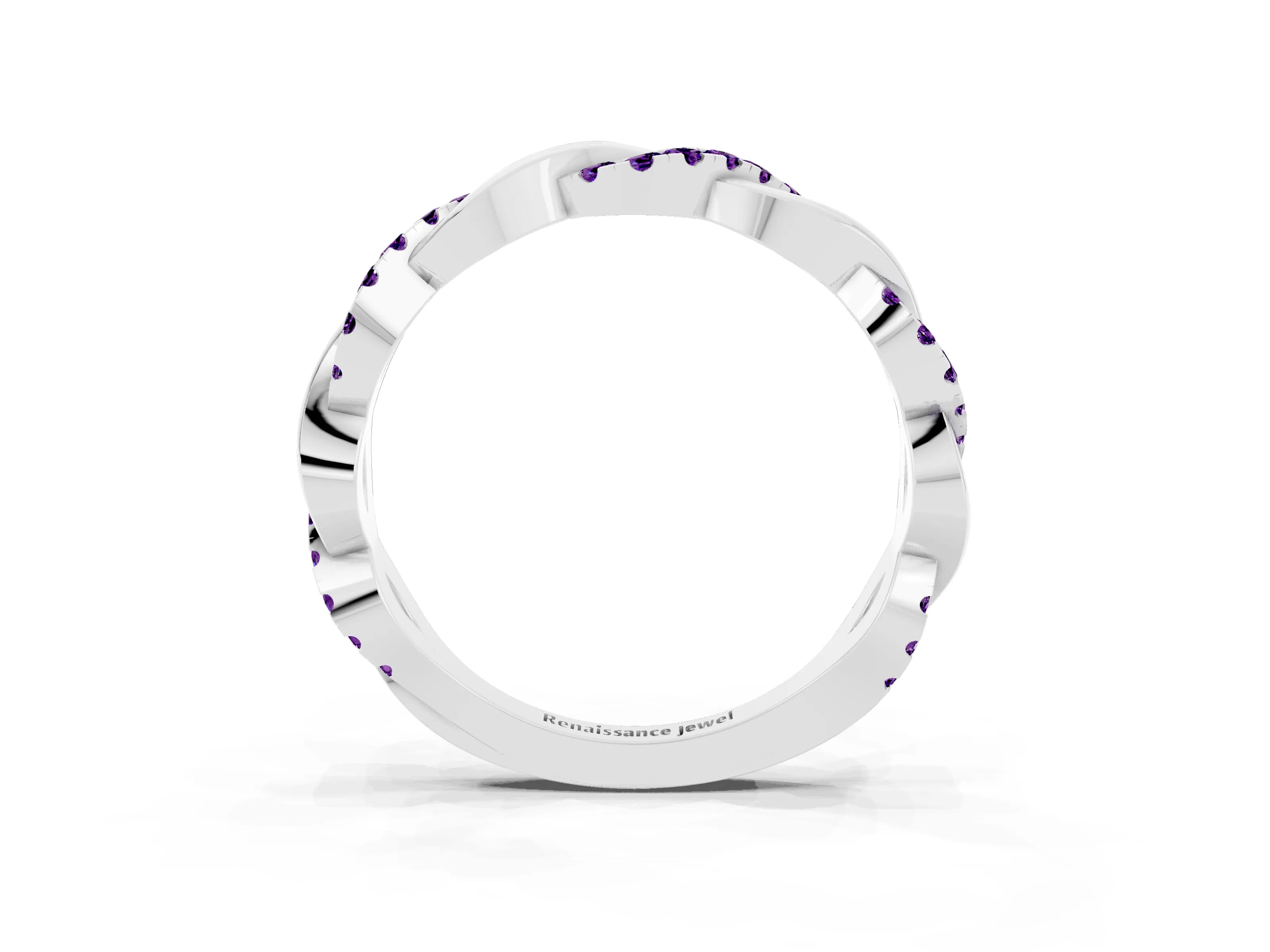 White gold Pavé Round Amethyst Twist Eternity Band with Shared Prong Setting_9