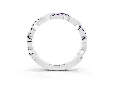 White gold Pavé Round Amethyst Twist Eternity Band with Shared Prong Setting_9