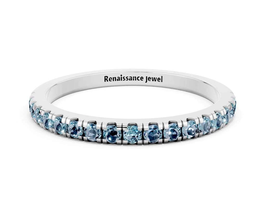 White gold Pavé Round Aquamarine Half Eternity Band with Shared Prong Setting_6