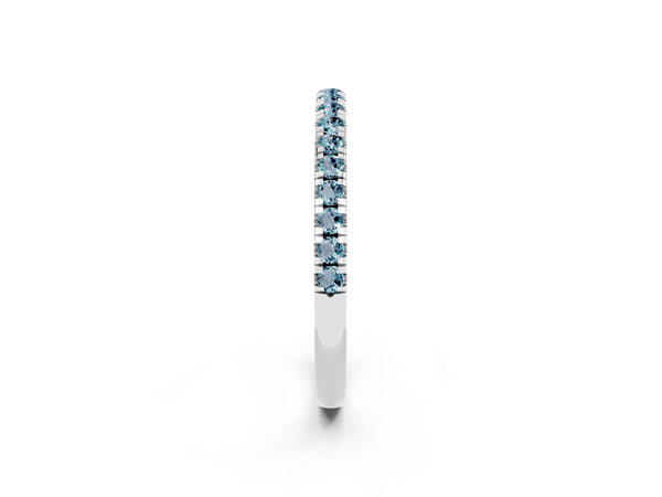 White Gold Round Aquamarine Slim Pave Half Eternity Band with Shared Prongs