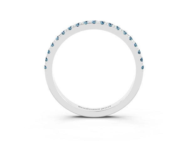 White Gold Round Aquamarine Slim Pave Half Eternity Band with Shared Prongs