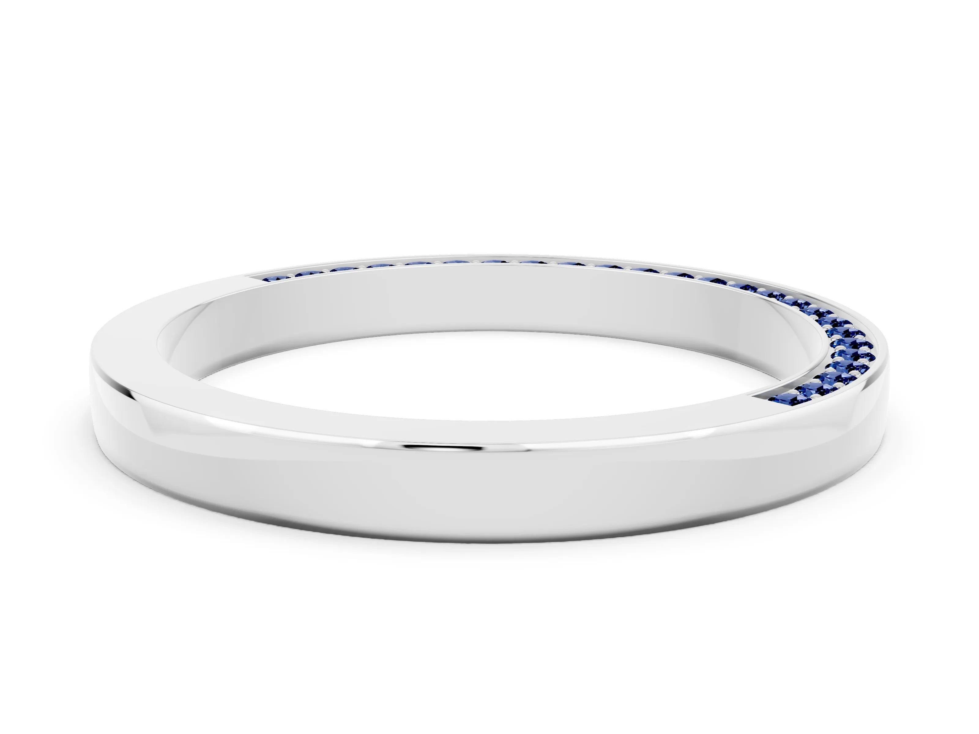 White gold Pavé Round Blue Sapphire Channel Set Band_30