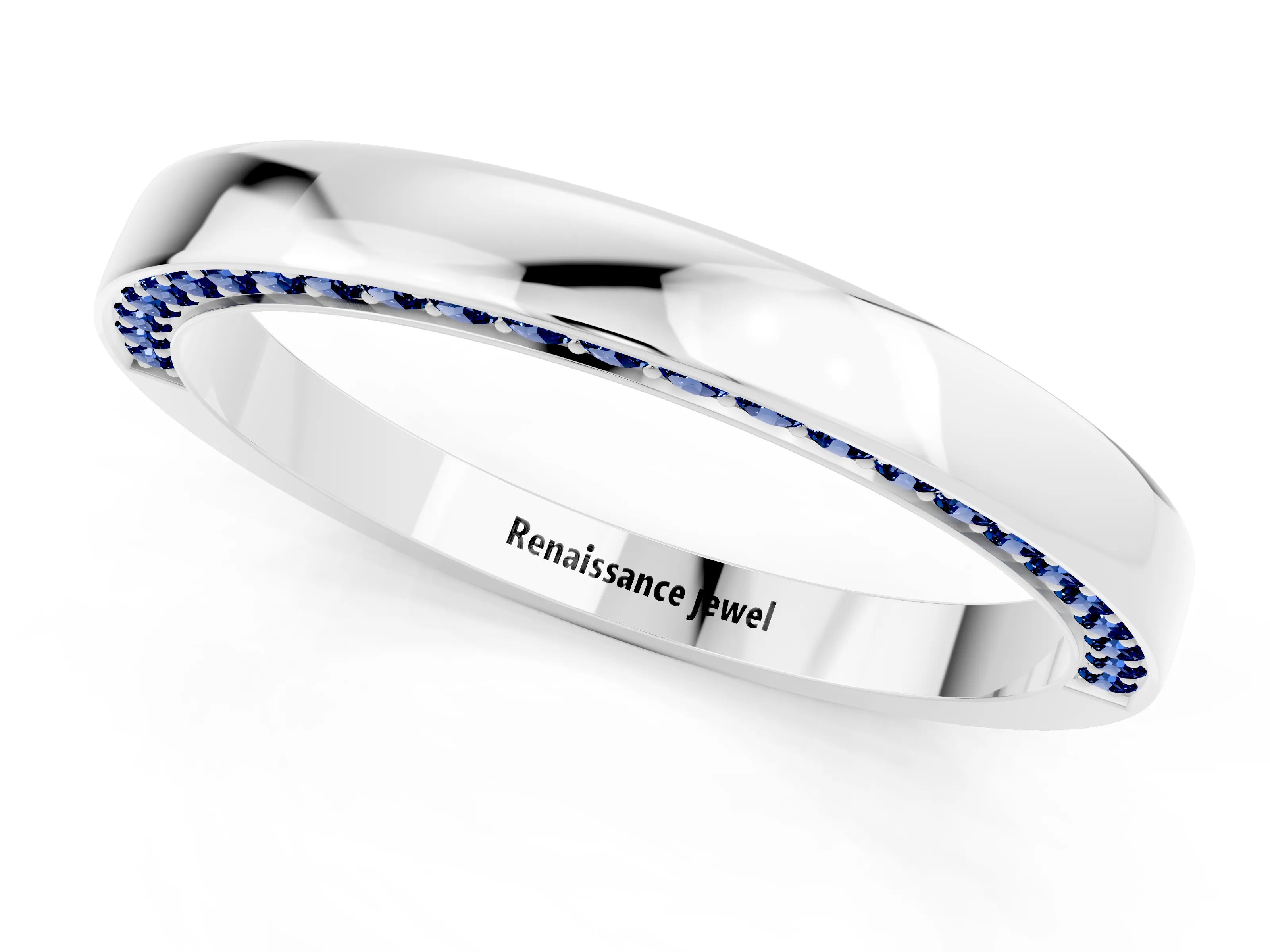 White gold Pavé Round Blue Sapphire Channel Set Band_31