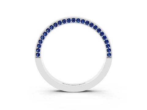 White gold Pavé Round Blue Sapphire Channel Set Band_33