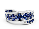 White gold Pavé Round Blue Sapphire Crossover Band with Bead Prong Setting_6