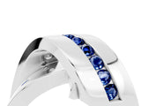 White gold Pavé Round Blue Sapphire Crossover Band with Channel Setting_10