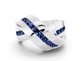 White gold Pavé Round Blue Sapphire Crossover Band with Channel Setting_6
