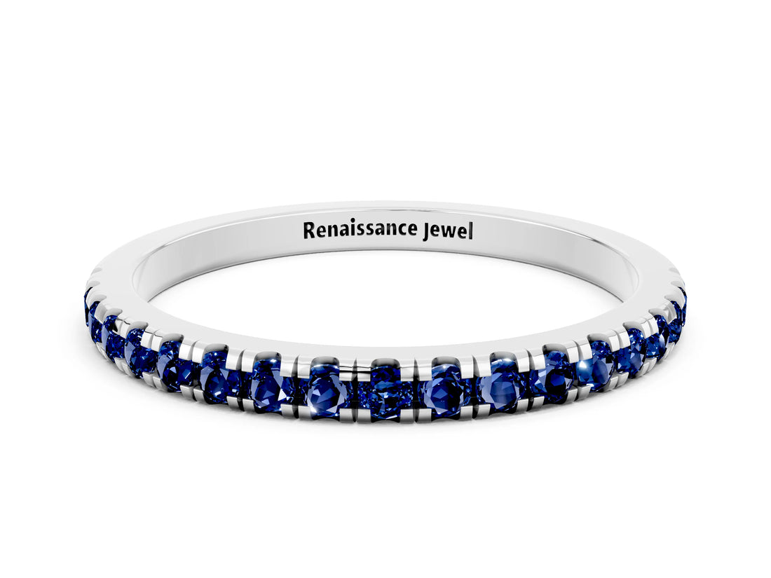 White gold Pavé Round Blue Sapphire Half Eternity Band with Shared Prong Setting_6