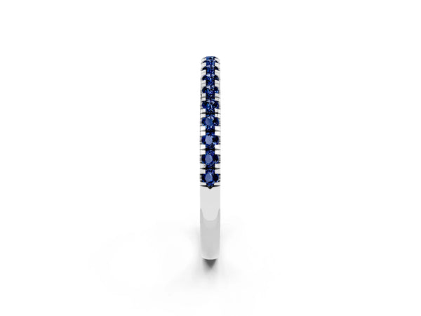 Platinum Round Lab-Grown Blue Sapphire Slim Pave Half Eternity Band with Shared Prongs