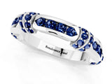 White gold Pavé Round Blue Sapphire Link Band with Bezel Setting_19