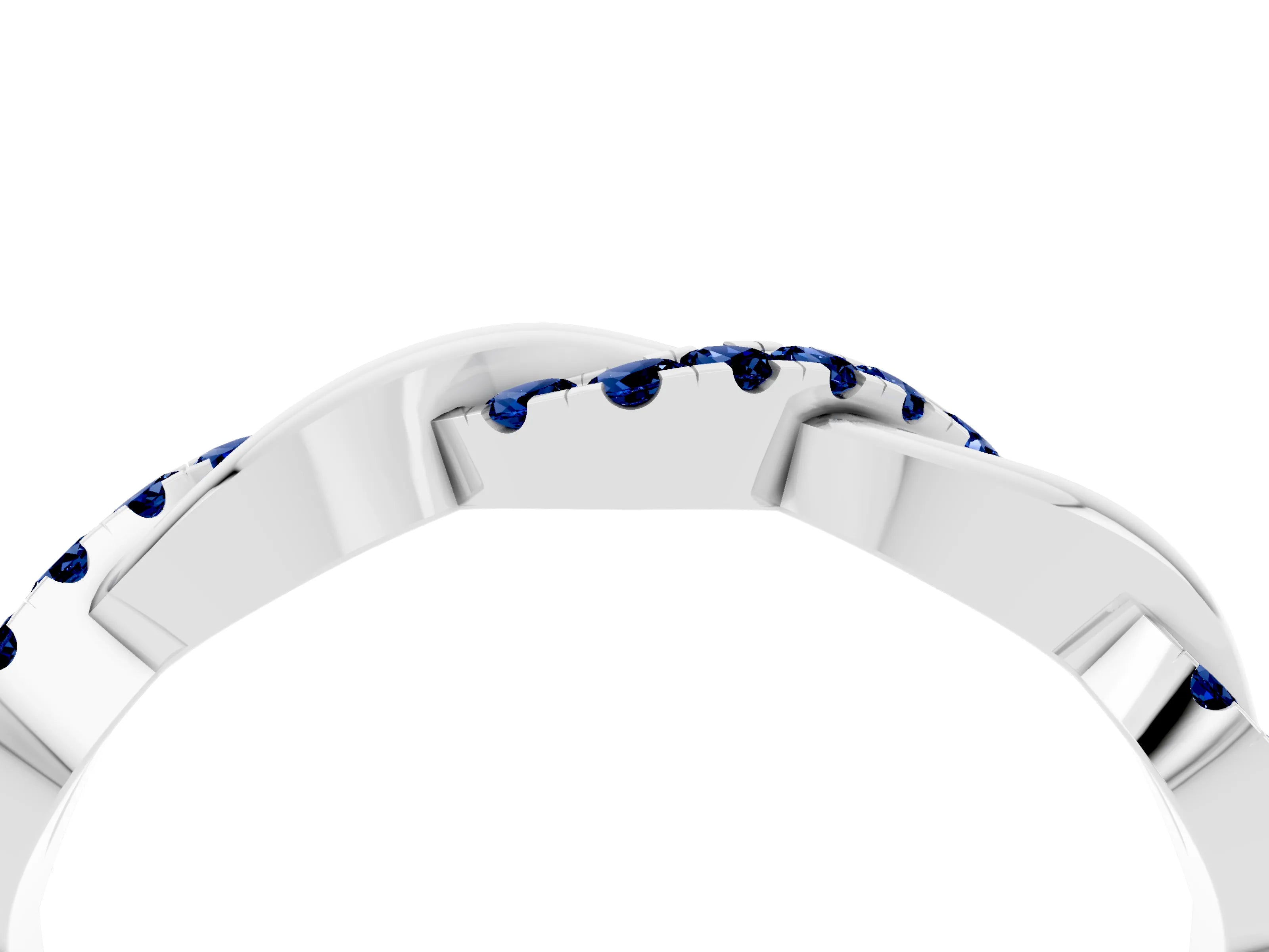 White gold Pavé Round Blue Sapphire Twist Eternity Band with Shared Prong Setting_10