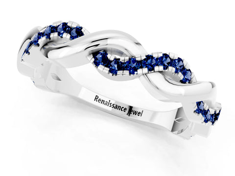 White gold Pavé Round Blue Sapphire Twist Eternity Band with Shared Prong Setting_7