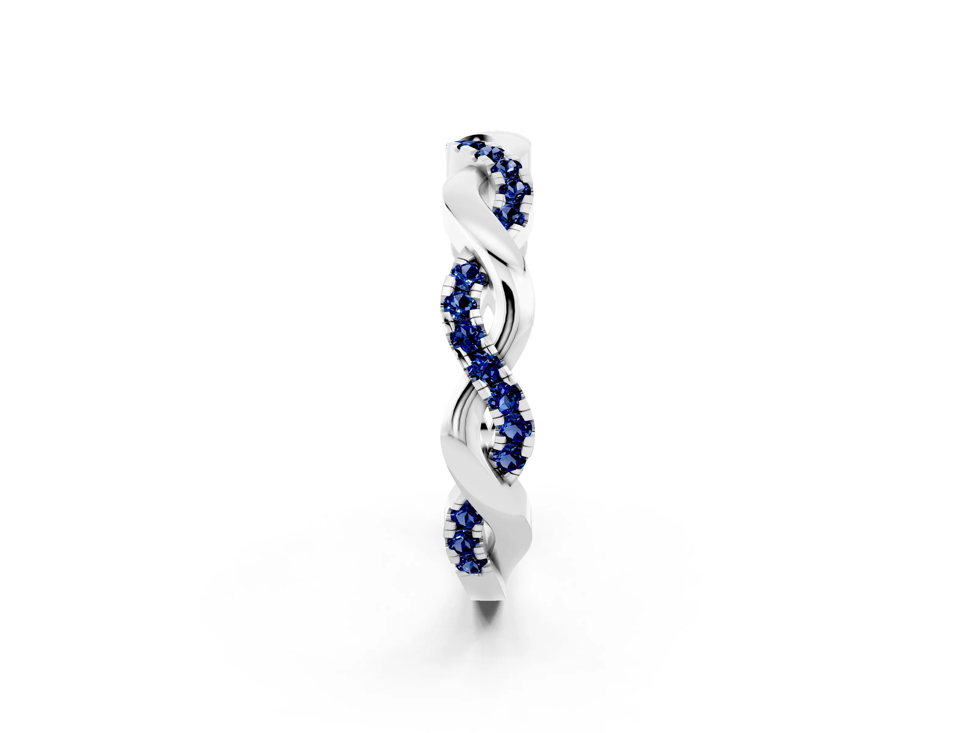 White gold Pavé Round Blue Sapphire Twist Eternity Band with Shared Prong Setting_8