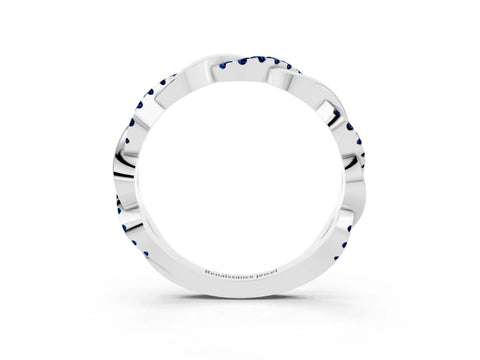 White gold Pavé Round Blue Sapphire Twist Eternity Band with Shared Prong Setting_9