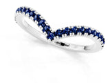 White gold Pavé Round Blue Sapphire V-Shaped Chevron Band with Shared Prong Setting_7