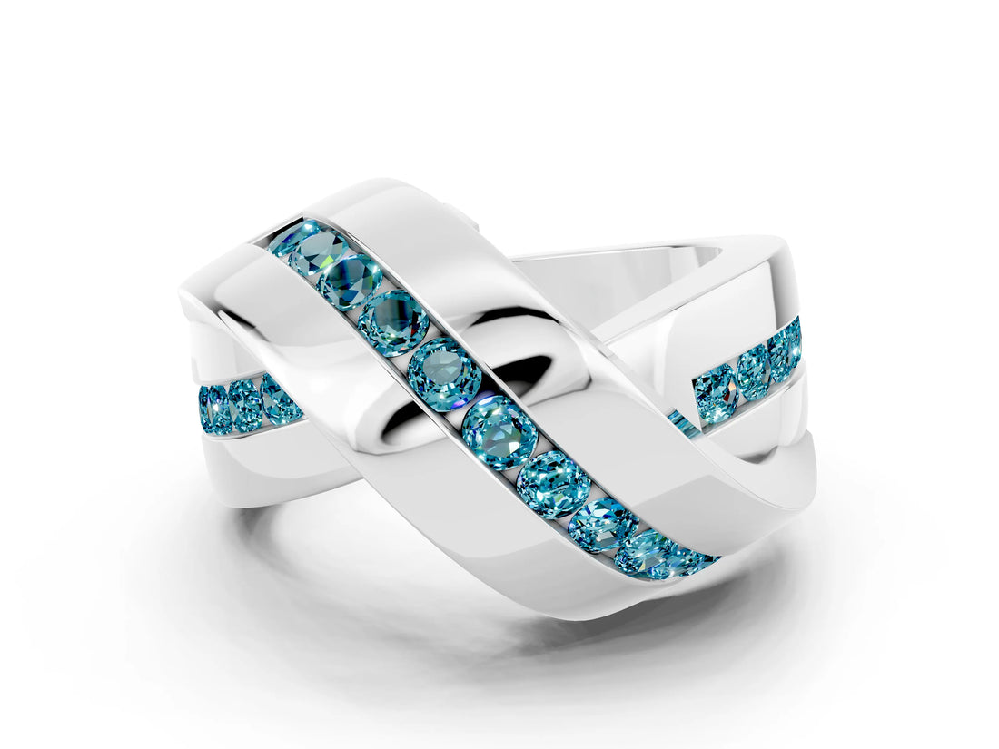 White gold Pavé Round Blue Topaz Crossover Band with Channel Setting_6
