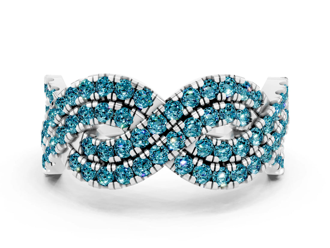 White gold Pavé Round Blue Topaz Infinity Twist Band with Shared Prong Setting_10