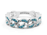 White gold Pavé Round Blue Topaz Interlocking Eternity Band with Bezel Prong Setting_6