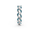 White gold Pavé Round Blue Topaz Interlocking Eternity Band with Bezel Prong Setting_8