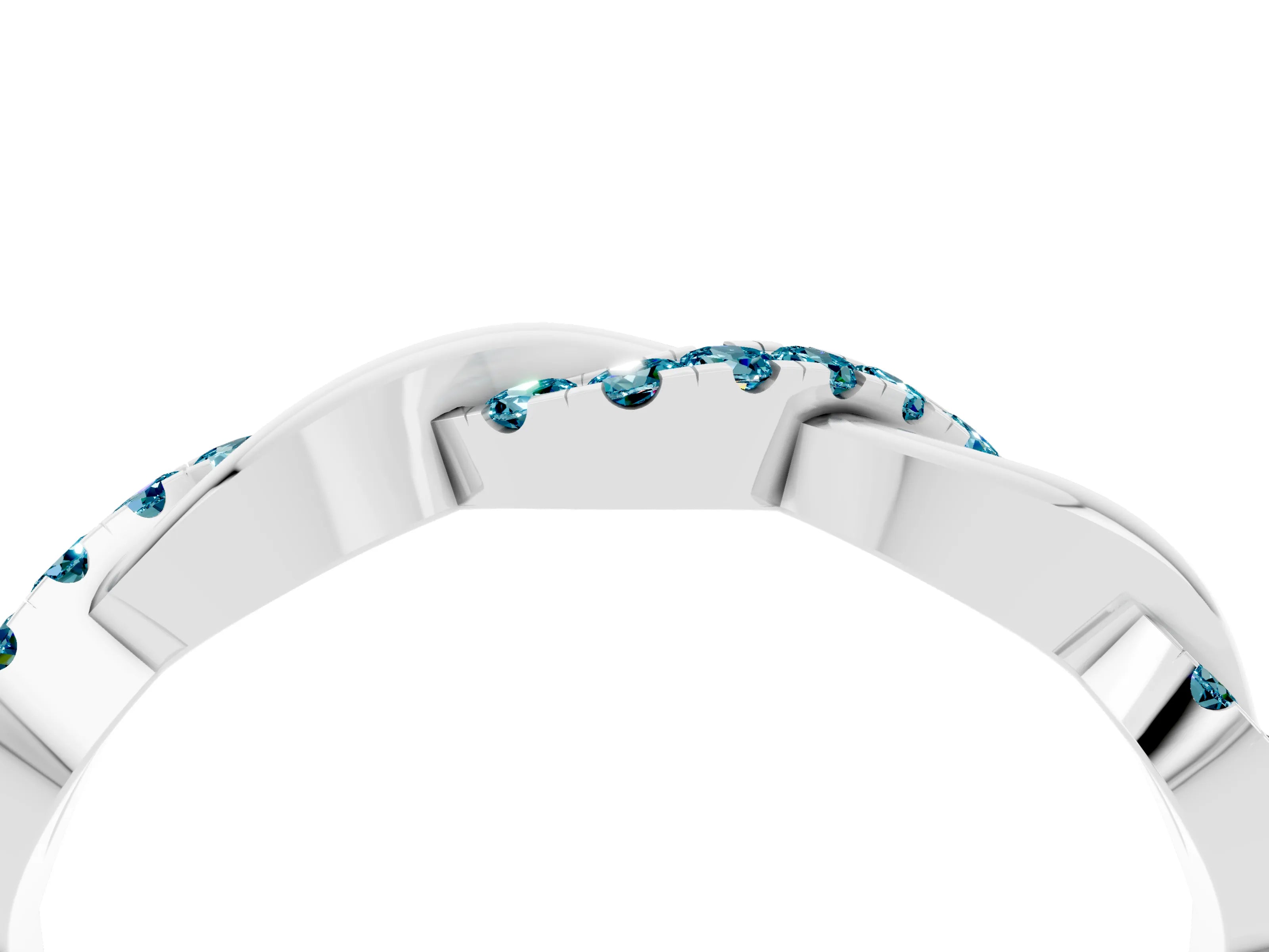 White gold Pavé Round Blue Topaz Twist Eternity Band with Shared Prong Setting_10