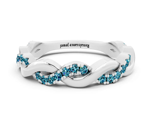 White gold Pavé Round Blue Topaz Twist Eternity Band with Shared Prong Setting_6