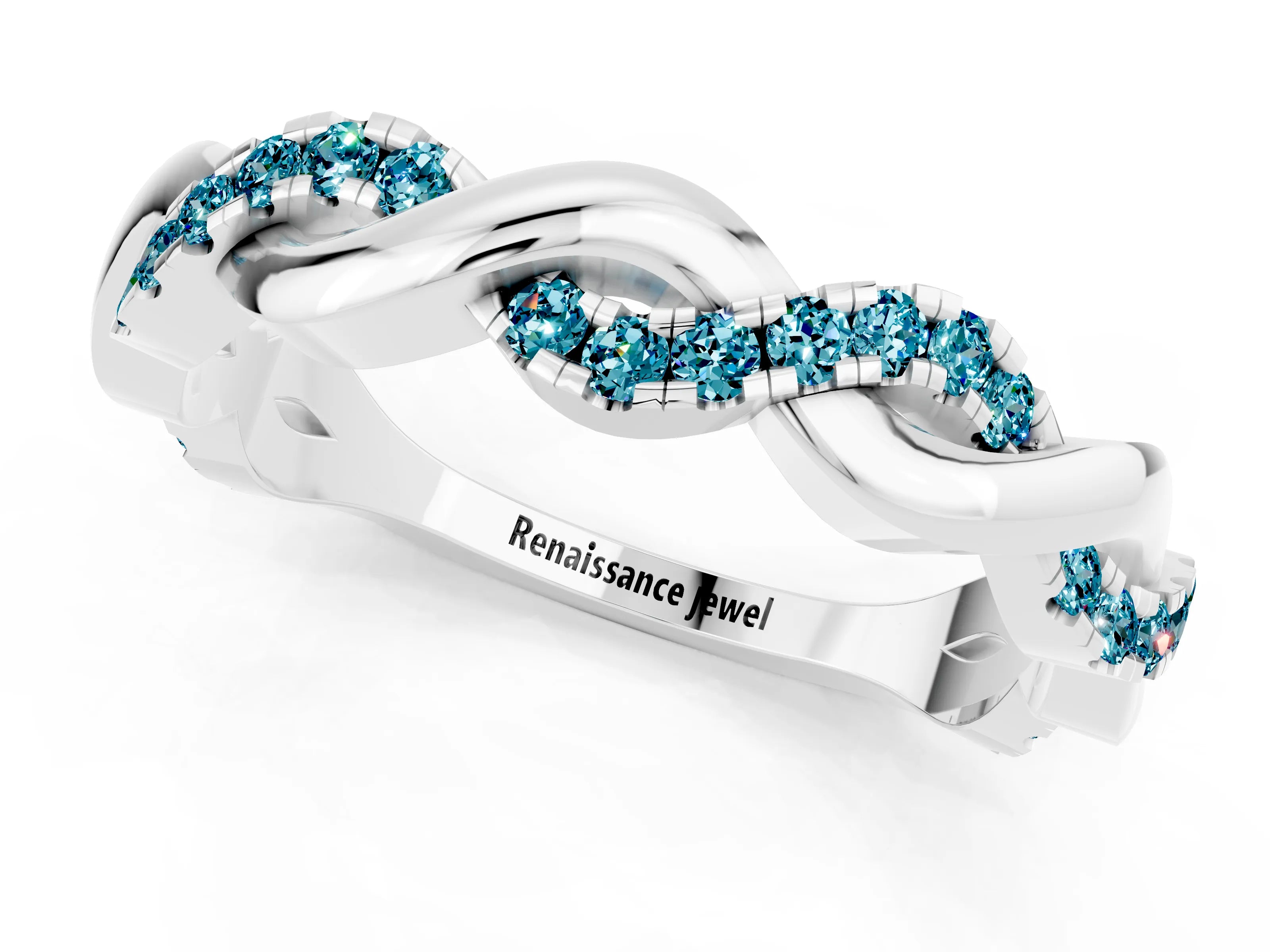 White gold Pavé Round Blue Topaz Twist Eternity Band with Shared Prong Setting_7