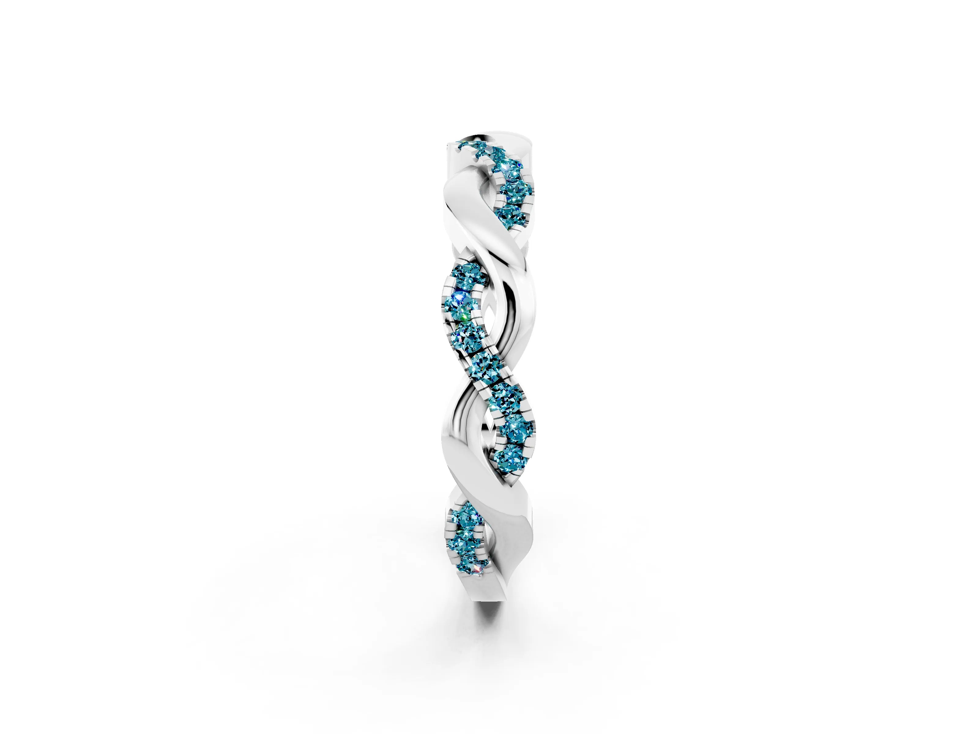 White gold Pavé Round Blue Topaz Twist Eternity Band with Shared Prong Setting_8